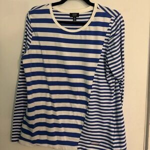 Jones NY Womens Blue White Striped Long Sleeve Tee Lar Cotton Scoop Neck Stretch